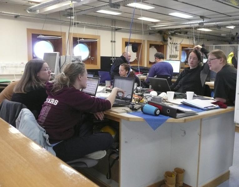 Scientists in the main lab on RRS James Cook