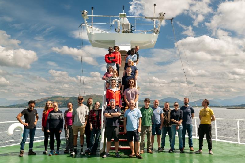 Scientists and National Marine Facilities technicians aboard the RRS James Cook during JC238. The picture was taken in Ardmucknish Bay, right before the SAMS scientists (including me!) disembarked. I am on the far left.