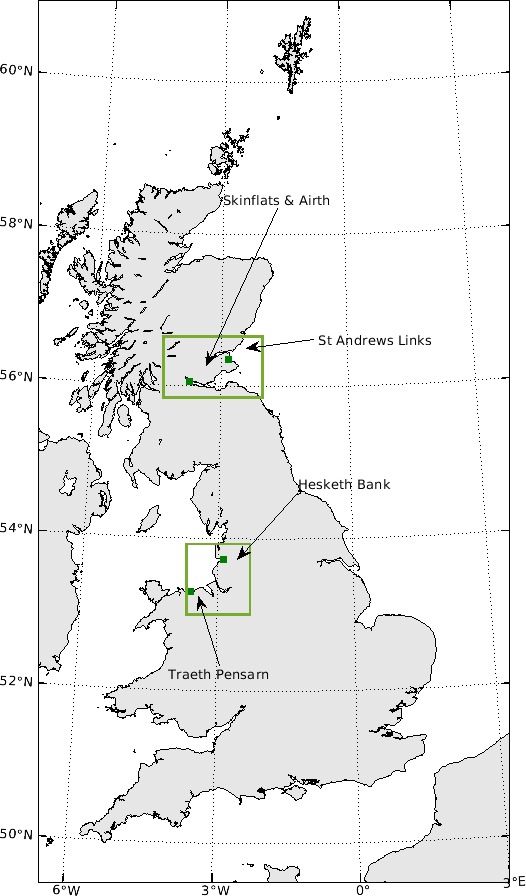 Locations of UK case studies: SE Scotland, NW England, North Wales
