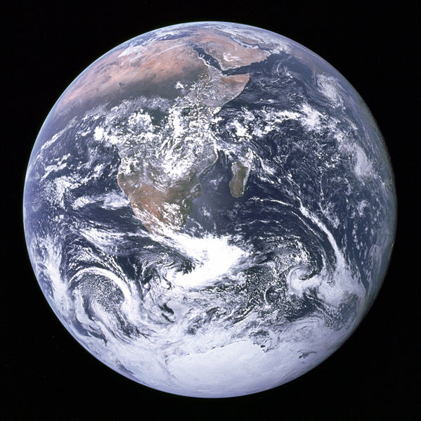 Earth photographed in 1972 by the crew of the Apollo 17 mission. It is sometimes known as the Blue Marble photograph.