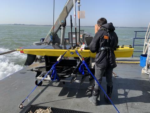 Preparing to launch Wave Glider fitted with Oceanids sensors