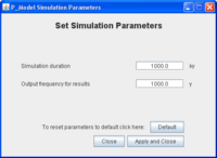 Phosphorus model run parameters page.