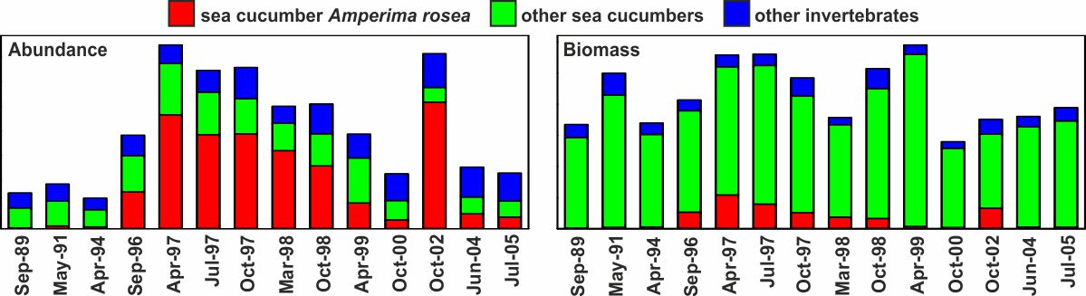 Relative abundance and biomass of animal communities on the seabed.
