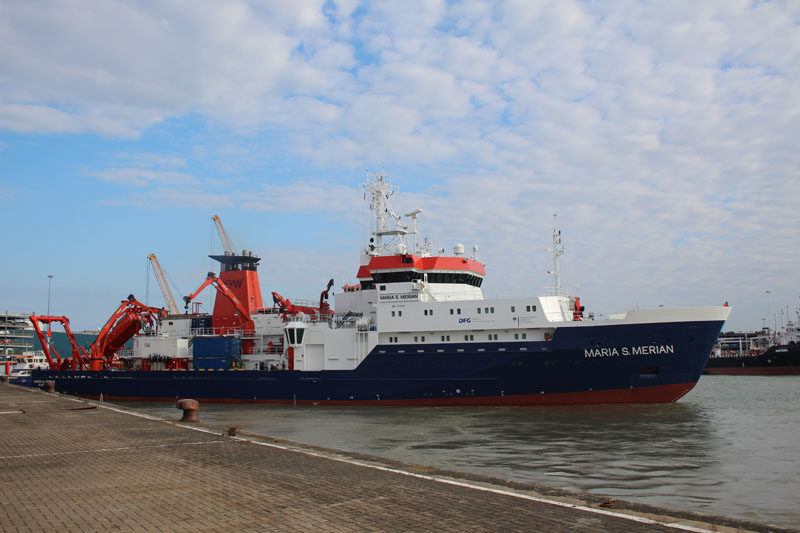 The RV Maria S. Merian departing from Southampton (image courtesy Anna Lichtschlag)