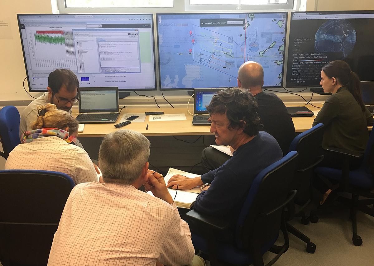 NOC and Dstl staff analysing incoming glider data during MASSMO3. Image courtesy of NERC/Dstl/RN